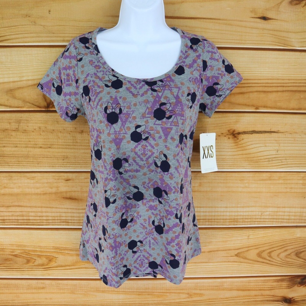 LuLaRoe Classic T-Shirt Womens XXS Gray Minnie Mouse Comfort Short Sleeves NWT